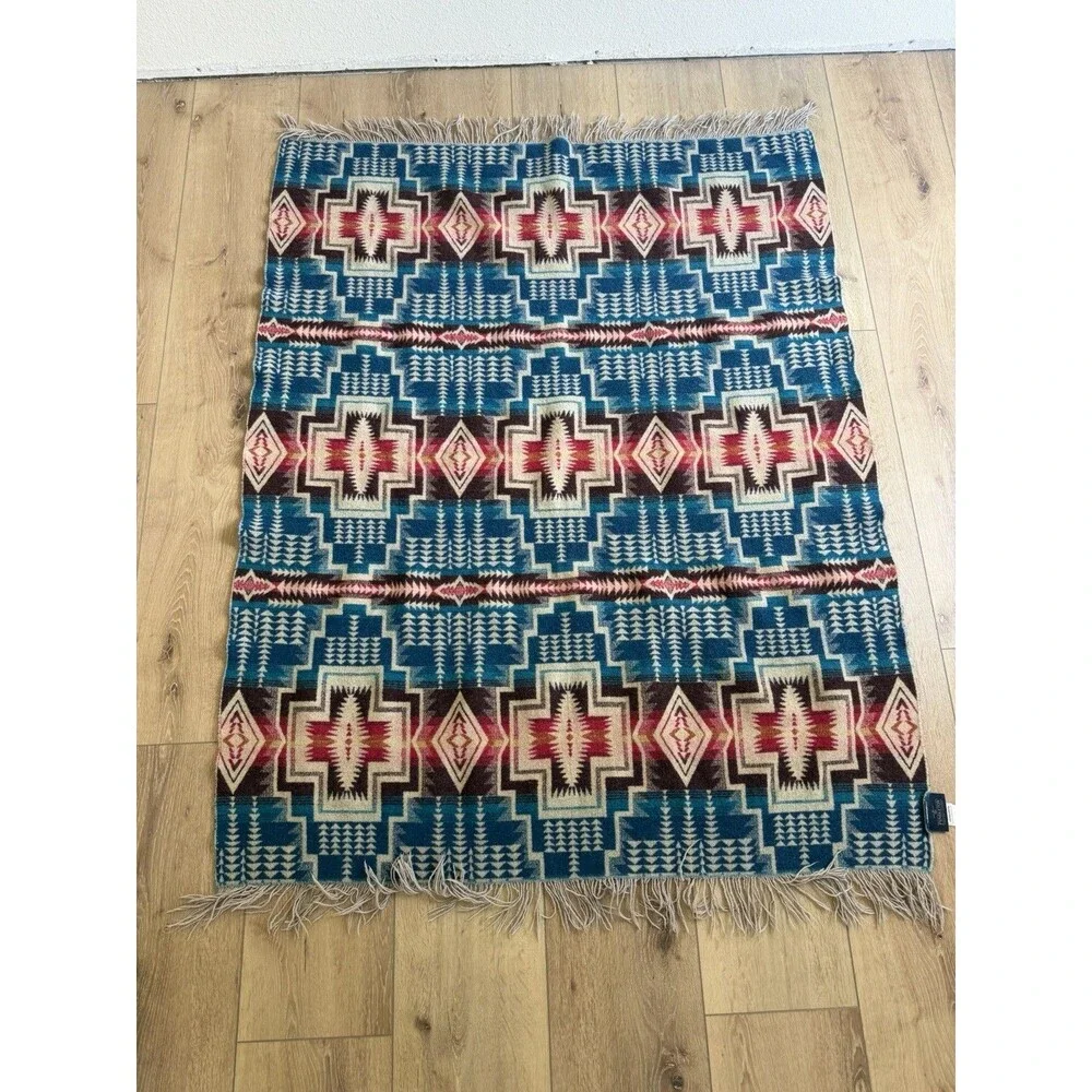 Pendleton Harding Star Royal Fringed Jacquard Wool Throw Blanket 60